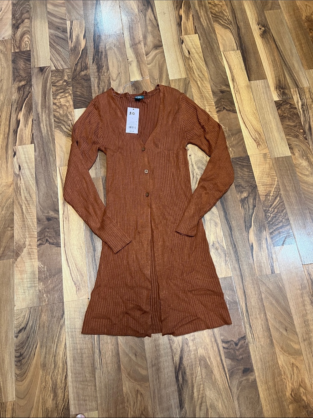 wild fable Rust Ribbed Button-Front Long Cardigan - Picture 3 of 3